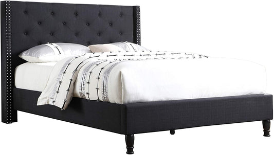 Linen Upholstered Platform Bed - Cloth Platform Bed with 51” Tall Headboard - Durable Wooden Slat Design - Easy to Assemble - Mattress Support - No Box Spring Needed - Full Size, Black